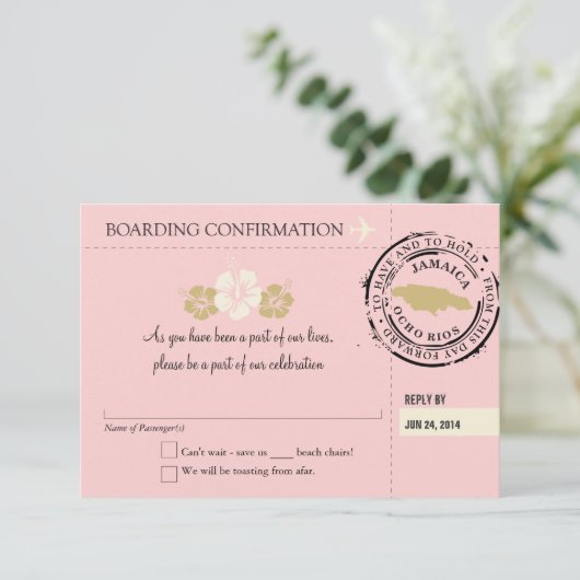 RSVP Instapkaart NAAR Jamaica Kaartje (Staand voorkant)