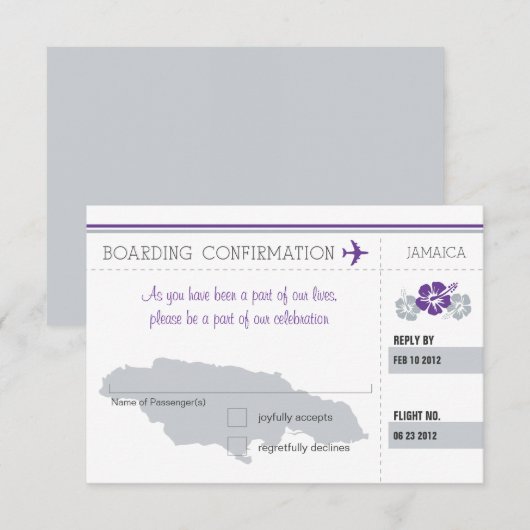 RSVP-instapkaart naar JAMAICA RSVP Kaartje (Voorkant / Achterkant)