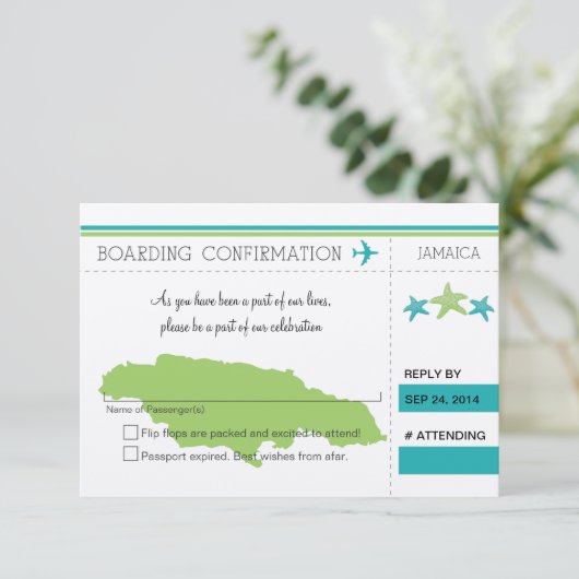 RSVP-instapkaart naar JAMAICA RSVP Kaartje (Staand voorkant)