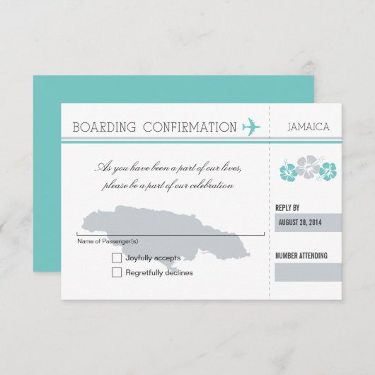 RSVP-instapkaart naar JAMAICA RSVP Kaartje (Voorkant / Achterkant)