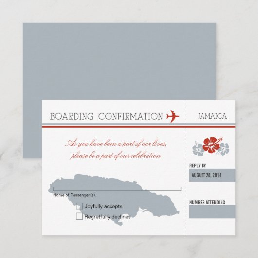 RSVP-instapkaart naar JAMAICA RSVP Kaartje (Voorkant / Achterkant)