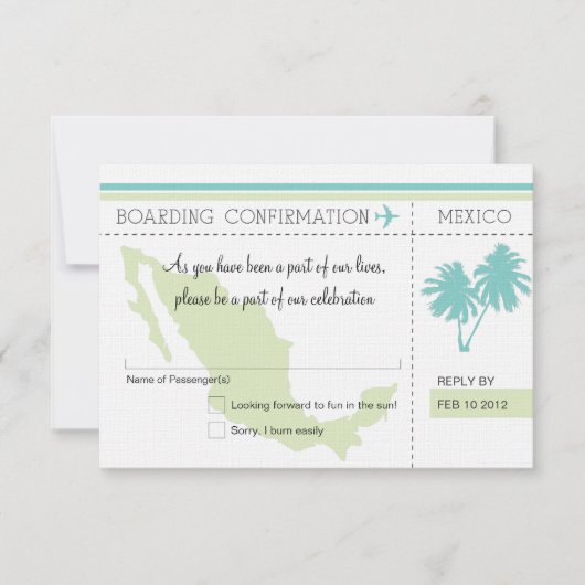 RSVP Instapkaart NAAR MEXICO Kaartje (Voorkant)