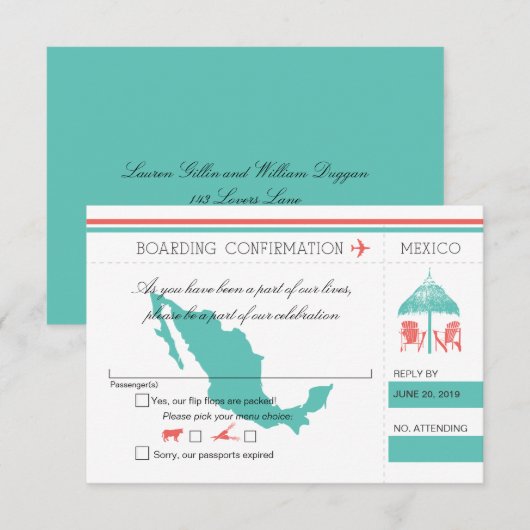 RSVP-instapkaart naar Mexico RSVP Kaartje (Voorkant / Achterkant)