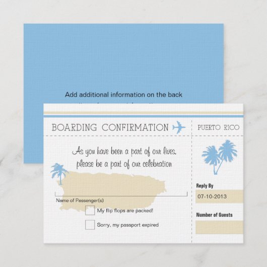 RSVP-instapkaart naar Puerto Rico RSVP Kaartje (Voorkant / Achterkant)