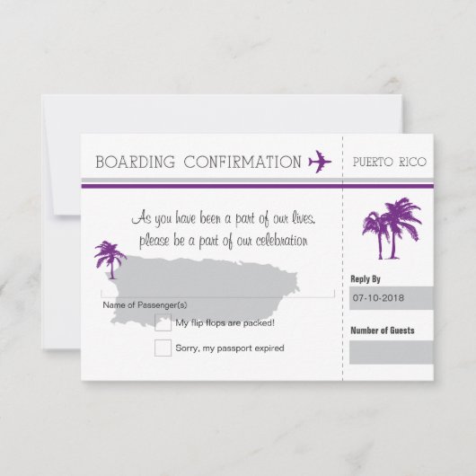 RSVP-instapkaart naar Puerto Rico RSVP Kaartje (Voorkant)