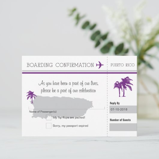 RSVP-instapkaart naar Puerto Rico RSVP Kaartje (Staand voorkant)