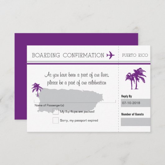 RSVP-instapkaart naar Puerto Rico RSVP Kaartje (Voorkant / Achterkant)