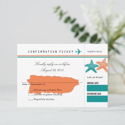 RSVP-instapkaart naar Puerto Rico RSVP Kaartje (Staand voorkant)