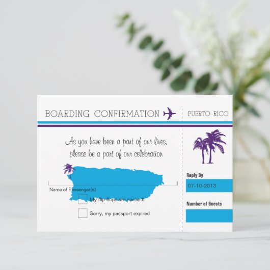 RSVP-instapkaart naar Puerto Rico RSVP Kaartje (Staand voorkant)