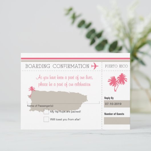 RSVP-instapkaart naar Puerto Rico RSVP Kaartje (Staand voorkant)