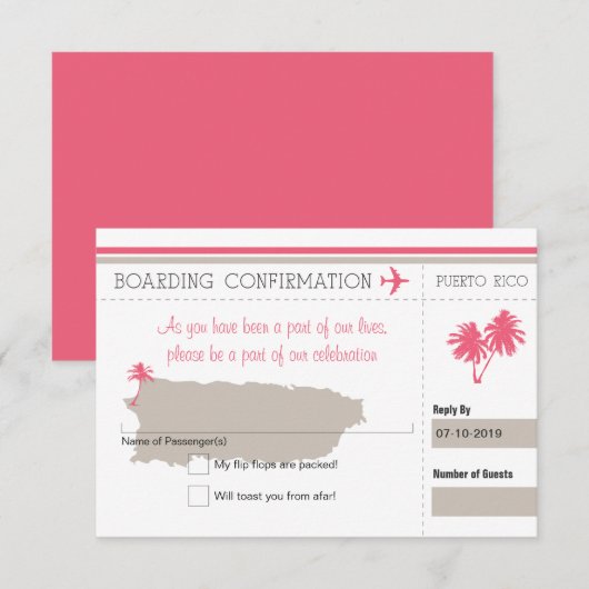 RSVP-instapkaart naar Puerto Rico RSVP Kaartje (Voorkant / Achterkant)