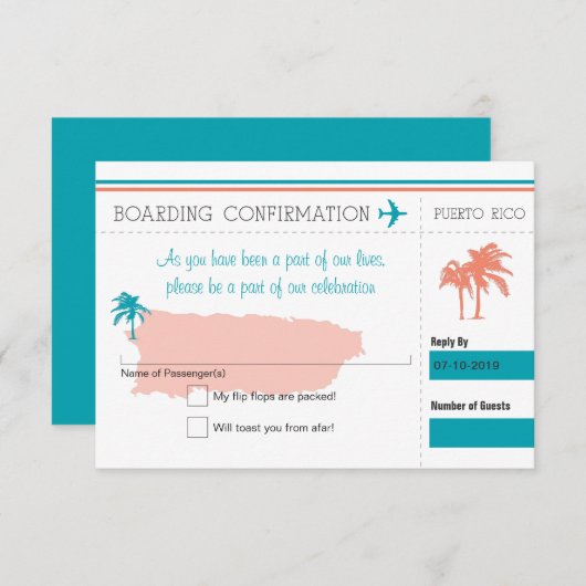 RSVP-instapkaart naar Puerto Rico RSVP Kaartje (Voorkant / Achterkant)