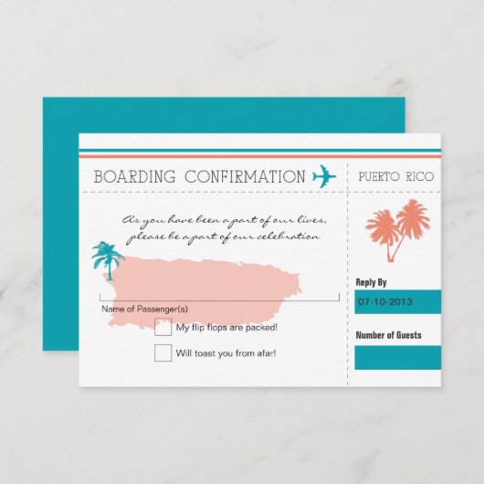 RSVP-instapkaart naar Puerto Rico RSVP Kaartje (Voorkant / Achterkant)