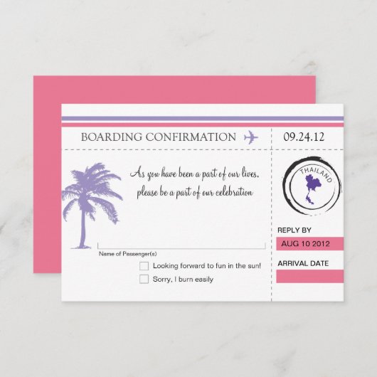 RSVP Instapkaart NAAR THAILAND (Voorkant / Achterkant)