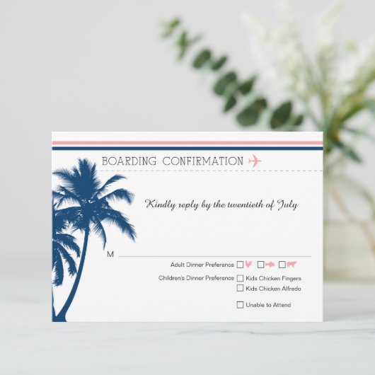 RSVP instapkaart Navy Blue & Blush Pink (Staand voorkant)