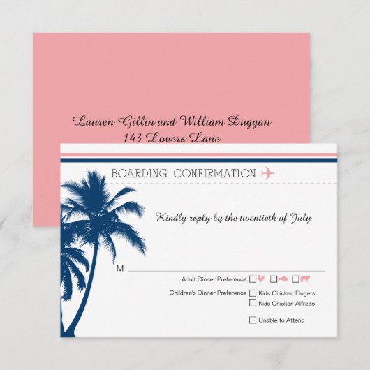 RSVP instapkaart Navy Blue & Blush Pink (Voorkant / Achterkant)