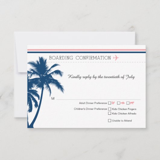 RSVP instapkaart Navy Blue & Blush Pink Kaartje (Voorkant)
