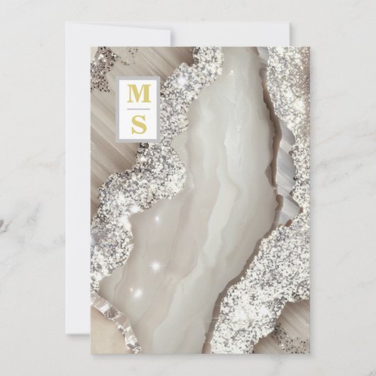 *~ RSVP IVOOR Zilver QR Initialen AR66 Bruiloft Kaart (Voorkant)