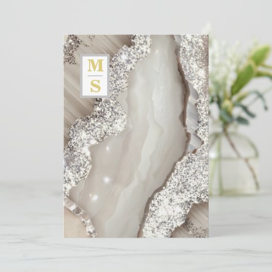 *~ RSVP IVOOR Zilver QR Initialen AR66 Bruiloft Kaart (Staand voorkant)