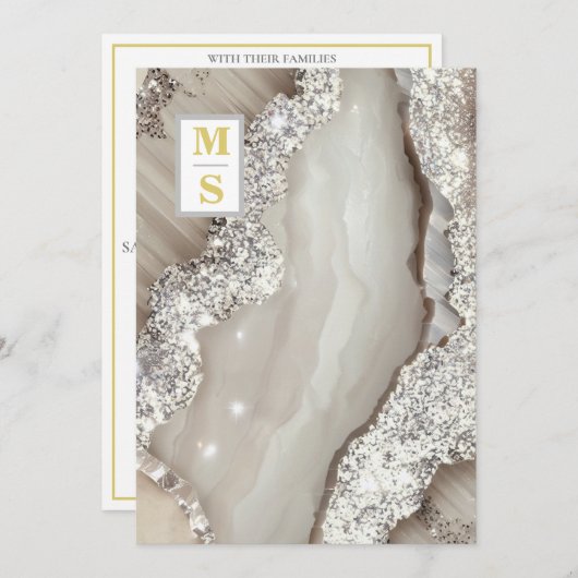 *~ RSVP IVOOR Zilver QR Initialen AR66 Bruiloft Kaart (Voorkant / Achterkant)