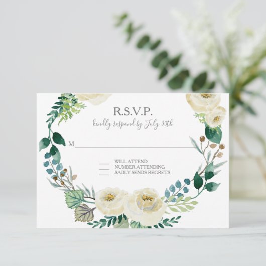 RSVP Ivory Roos Floral BOHO Leaf Wreate Waterverf (Staand voorkant)
