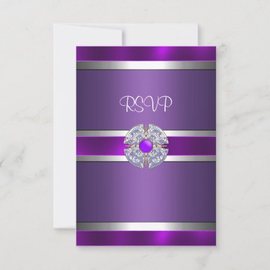 RSVP Jeweled Paarse Zilveren Trim Verjaardagsfeest Kaartje (Voorkant)