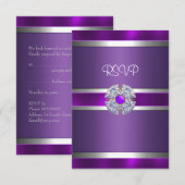 RSVP Jeweled Paarse Zilveren Trim Verjaardagsfeest Kaartje (Voorkant / Achterkant)