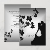 RSVP Jubileum Asian Black Silver Floral Couple Kaart (Voorkant / Achterkant)