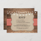 RSVP Jute Huwelijk Hout Rustieke Rode Geruite Kaar (Voorkant / Achterkant)