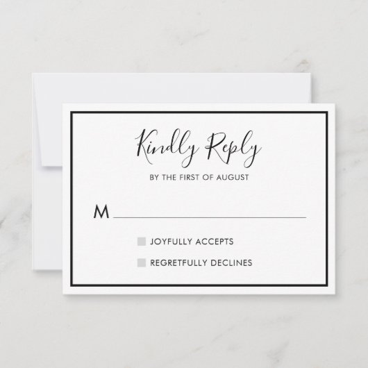 RSVP-Kaart 01 met zwarte en witte minimalistische RSVP Kaartje (Voorkant)