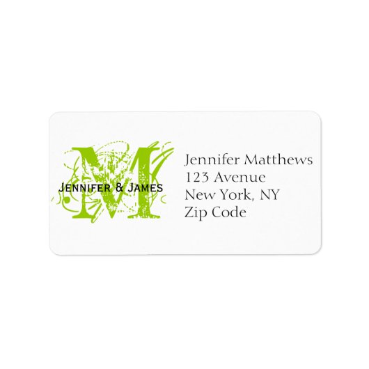 RSVP-kaart Adresetiketten Chic Monogram Lime Green Etiket (Voorkant)