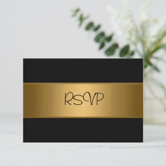 RSVP-kaart Alle evenementen Elegant Black Bronze G RSVP Kaartje (Staand voorkant)