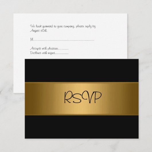 RSVP-kaart Alle evenementen Elegant Black Bronze G RSVP Kaartje (Voorkant / Achterkant)