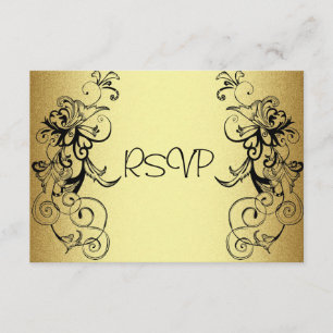 RSVP-kaart Alle evenementen Elegant Gold Black Flo RSVP Kaartje