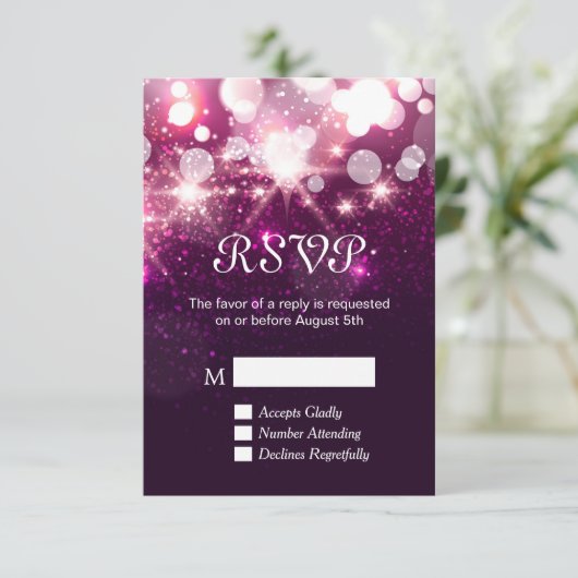 RSVP Kaart - Beauty Roze Glitter Sparkles (Staand voorkant)