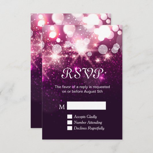 RSVP Kaart - Beauty Roze Glitter Sparkles (Voorkant / Achterkant)