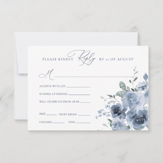 RSVP-kaart blauwe en witte Floral bruiloft RSVP Kaartje (Achterkant)