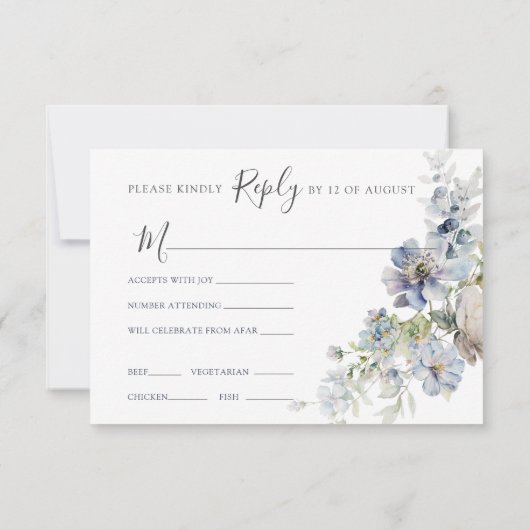 RSVP-kaart blauwe en witte Floral bruiloft RSVP Kaartje (Achterkant)