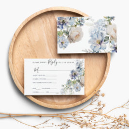 RSVP-kaart blauwe en witte Floral bruiloft RSVP Kaartje