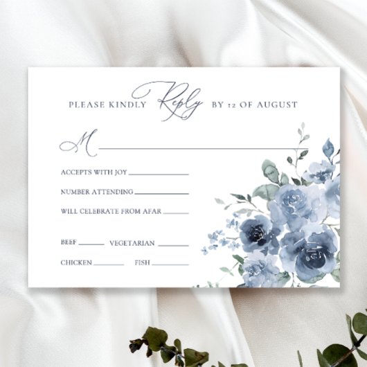 RSVP-kaart blauwe en witte Floral bruiloft RSVP Kaartje