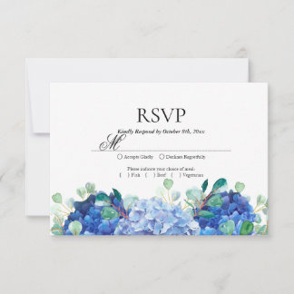 RSVP kaart blauwe hortensia eucalyptus groen