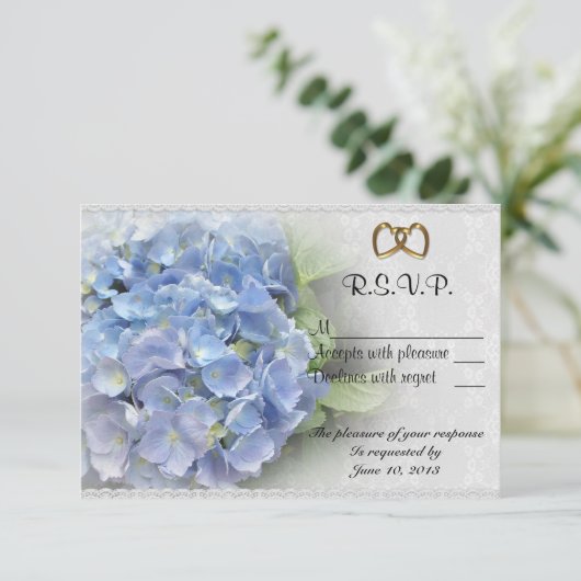 RSVP kaart Blauwe Hydrangea stijl 2 (Staand voorkant)
