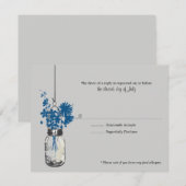 RSVP-kaart Blauwe Wilde Bloemen & Mason Jar RSVP Kaartje (Voorkant / Achterkant)