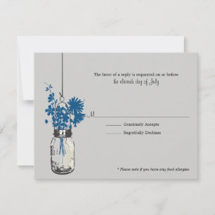 RSVP-kaart Blauwe Wilde Bloemen & Mason Jar RSVP Kaartje