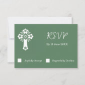 RSVP kaart Bloemen Kruis Doop varen Groen (Voorkant)