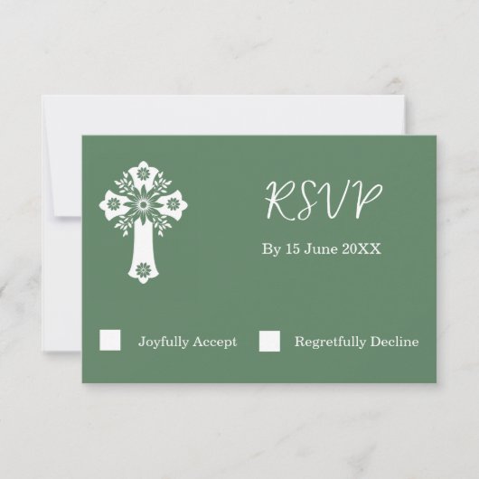 RSVP kaart Bloemen Kruis Doop varen Groen (Voorkant)