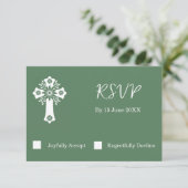 RSVP kaart Bloemen Kruis Doop varen Groen (Staand voorkant)