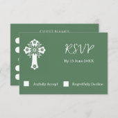 RSVP kaart Bloemen Kruis Doop varen Groen (Voorkant / Achterkant)