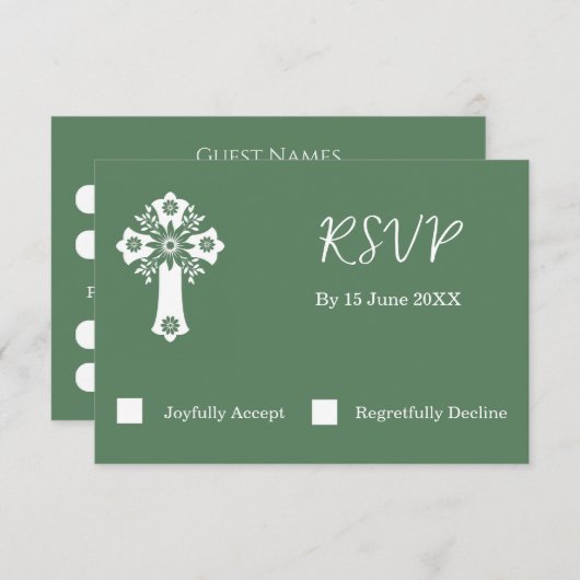 RSVP kaart Bloemen Kruis Doop varen Groen (Voorkant / Achterkant)