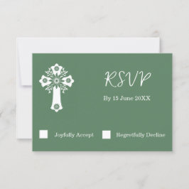 RSVP kaart Bloemen Kruis Doop varen Groen